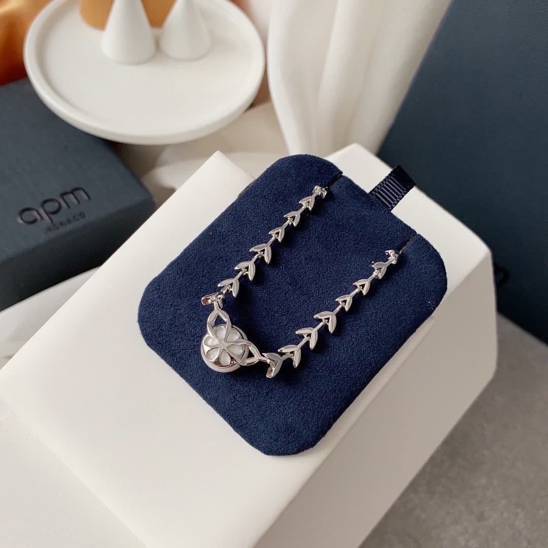 APM Monaco Pearl and Diamond Leaf Necklace